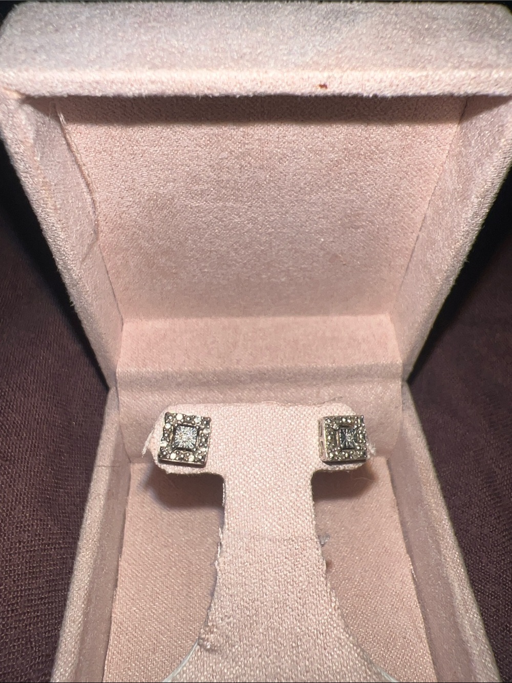 Gold Square Diamond Halo Stud Earrings